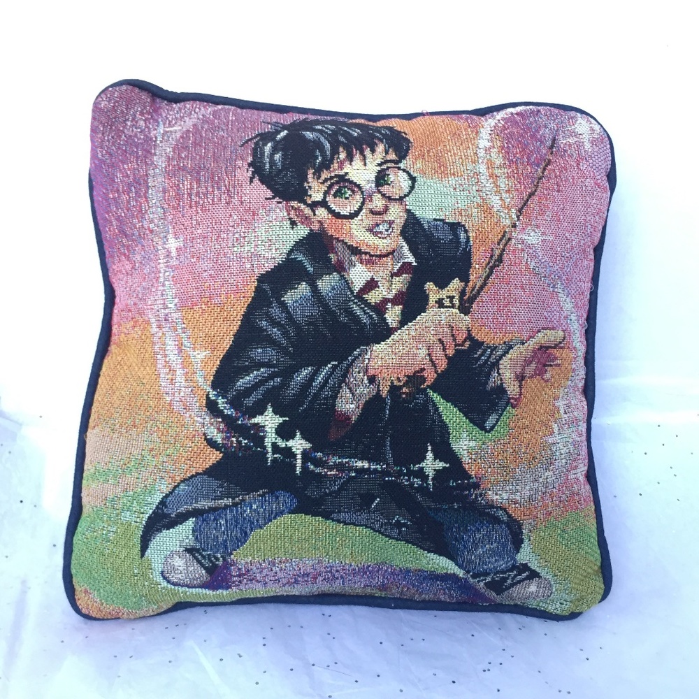 Harry Potter Wizard Wand Vintage Square Throw Pillow 12 x 12 Needlepoint design.